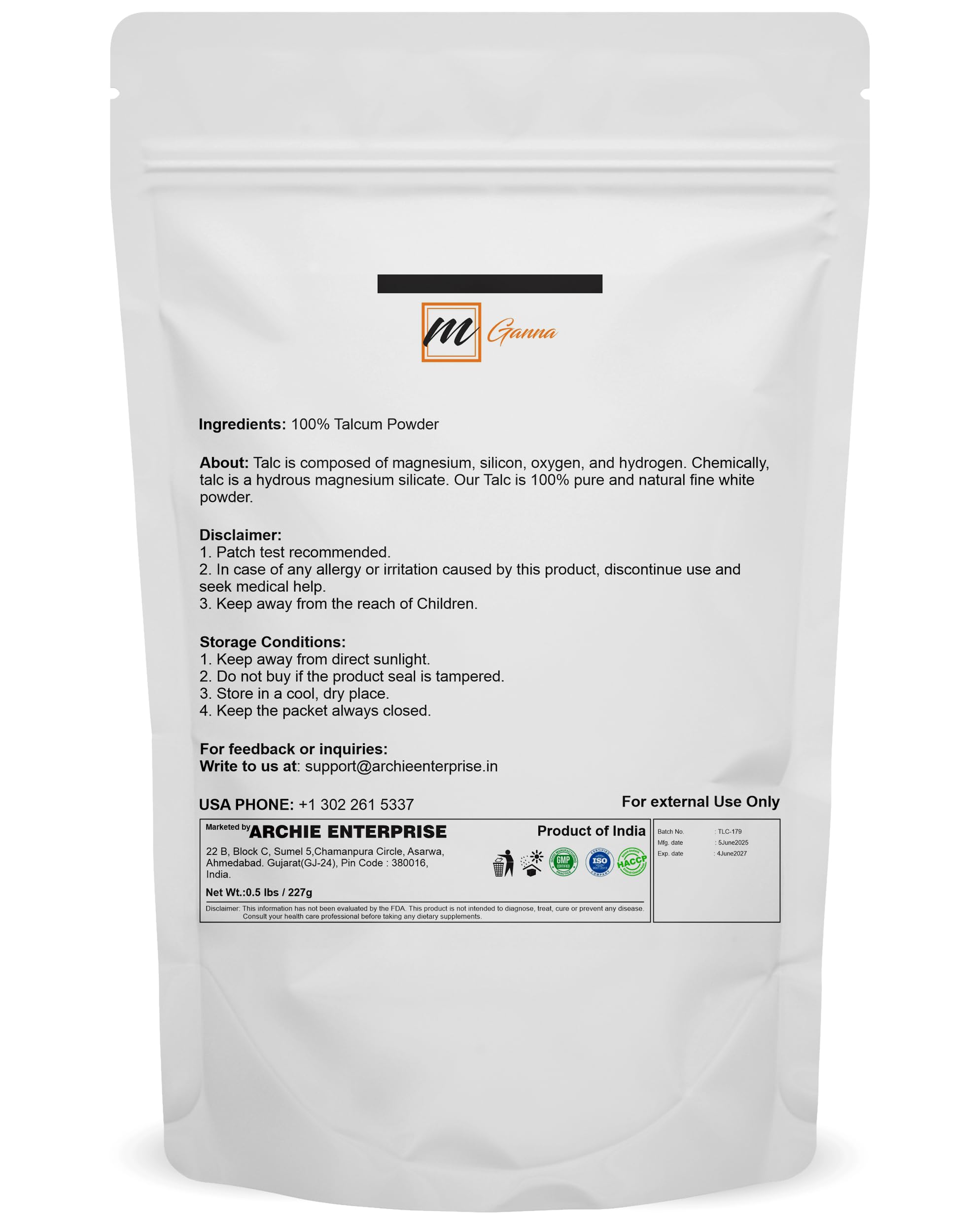 mGanna talc powder demonstrates moisture-absorption to help control shine.
