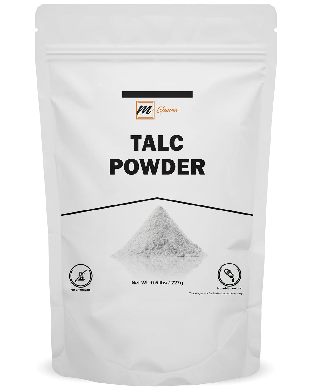mGanna talc powder in a jar for smooth, even facial application.
