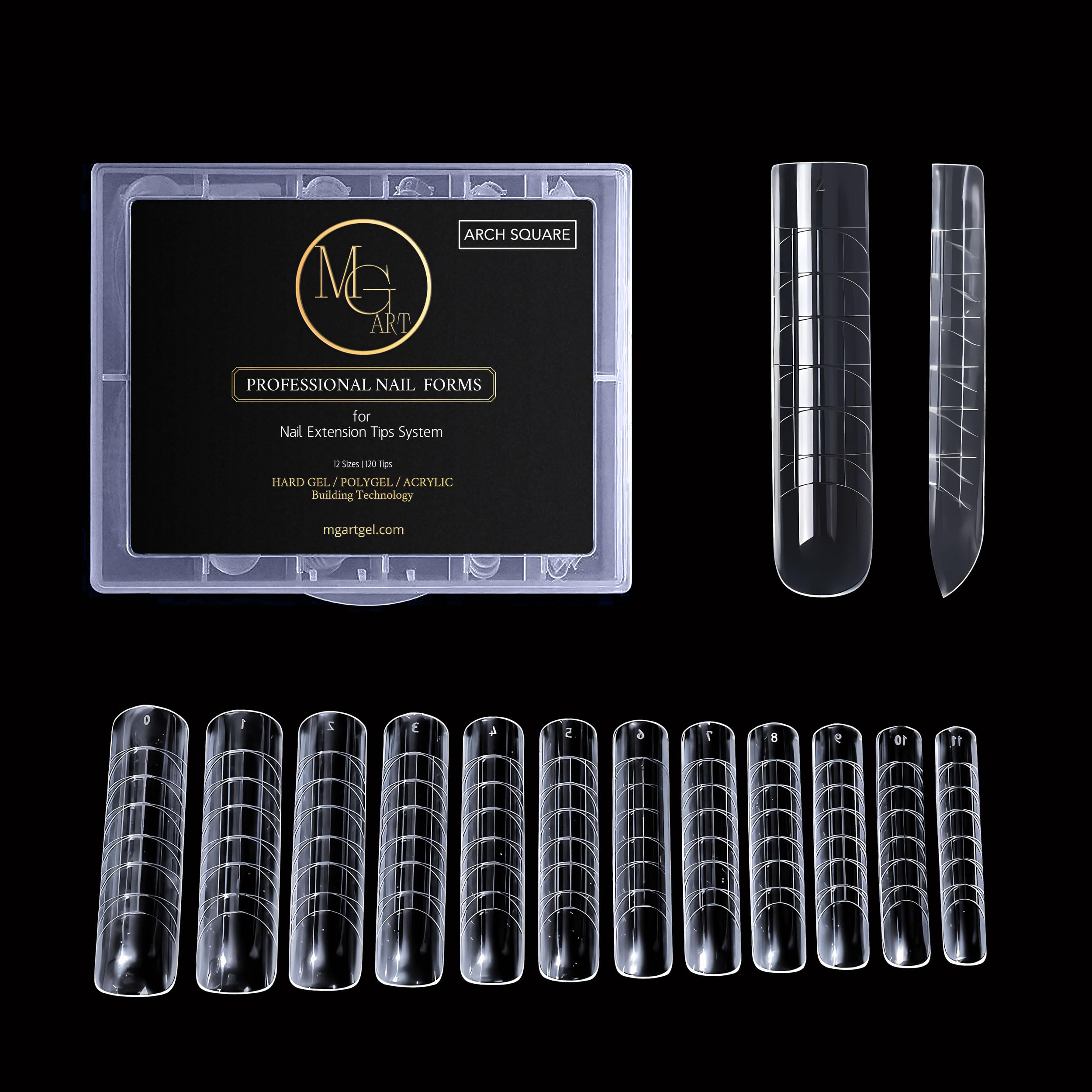 MGART Dual Forms Arch Square with flat inner surface for precise nail structure.
