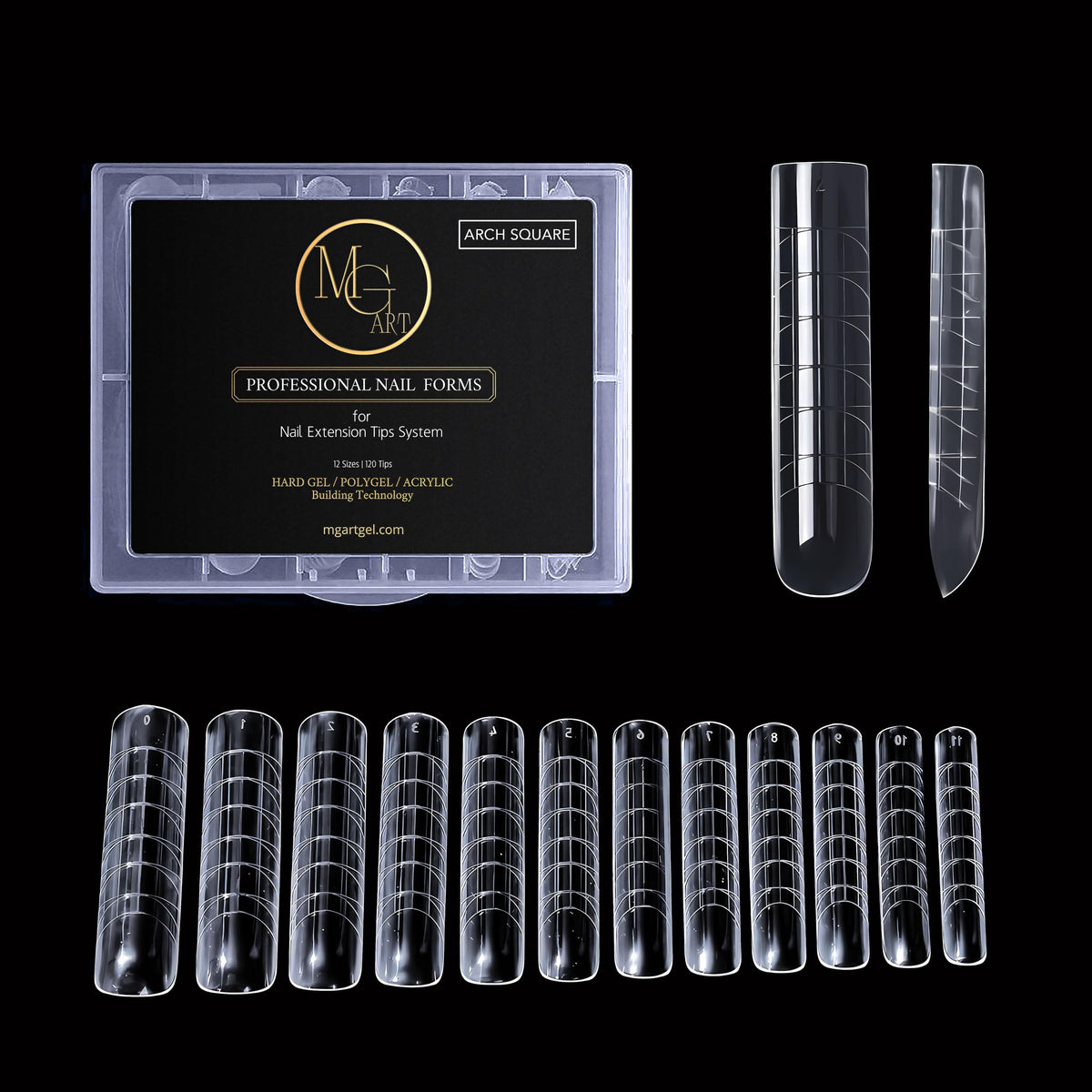 MGART Dual Forms Arch Square with flat inner surface for precise nail structure.