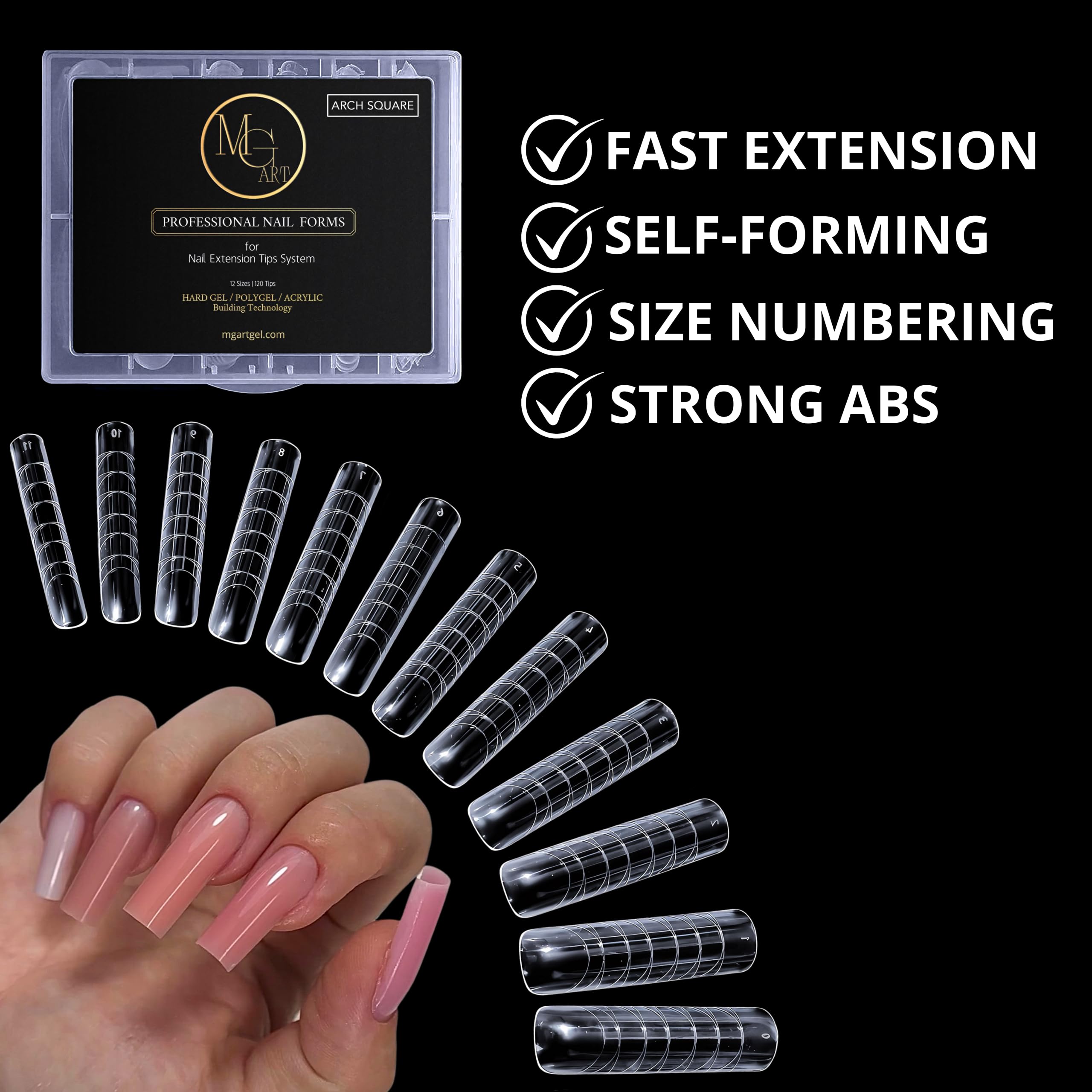 MGART nail forms resemble natural tips for seamless extension.