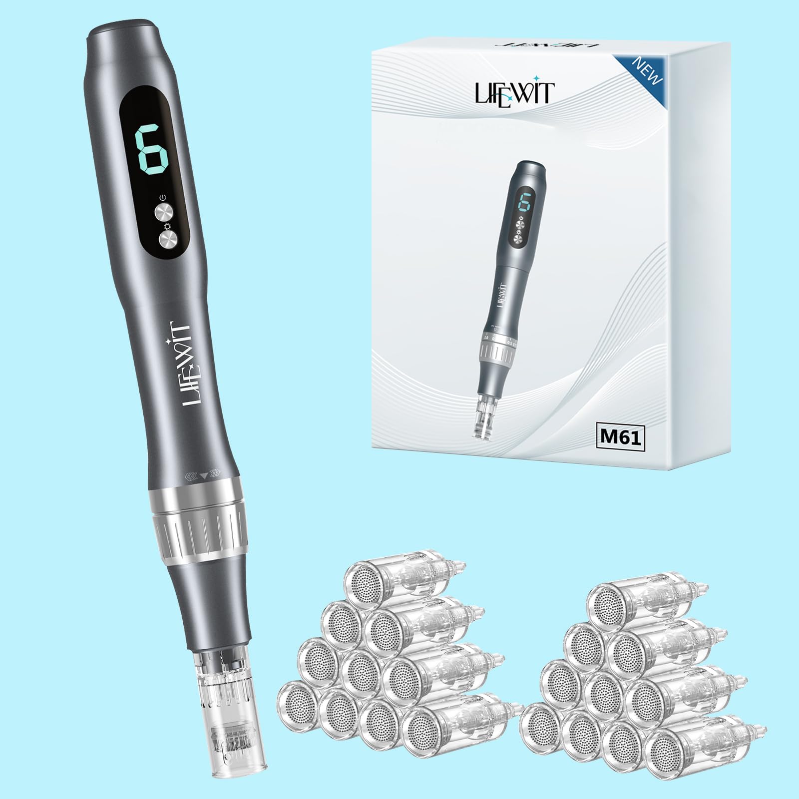 Female user demonstrates comfortable at-home microneedling with MGGSUG Dermastamp