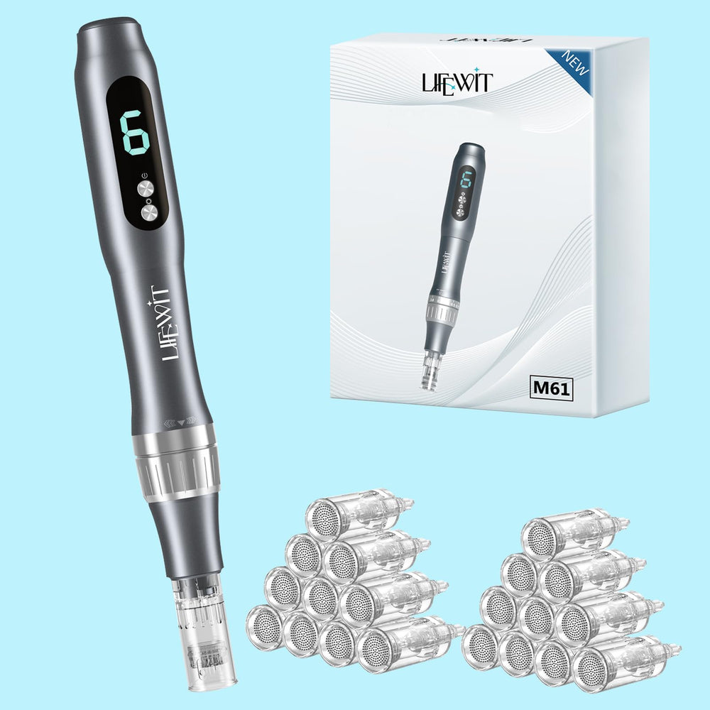 Female user demonstrates comfortable at-home microneedling with MGGSUG Dermastamp