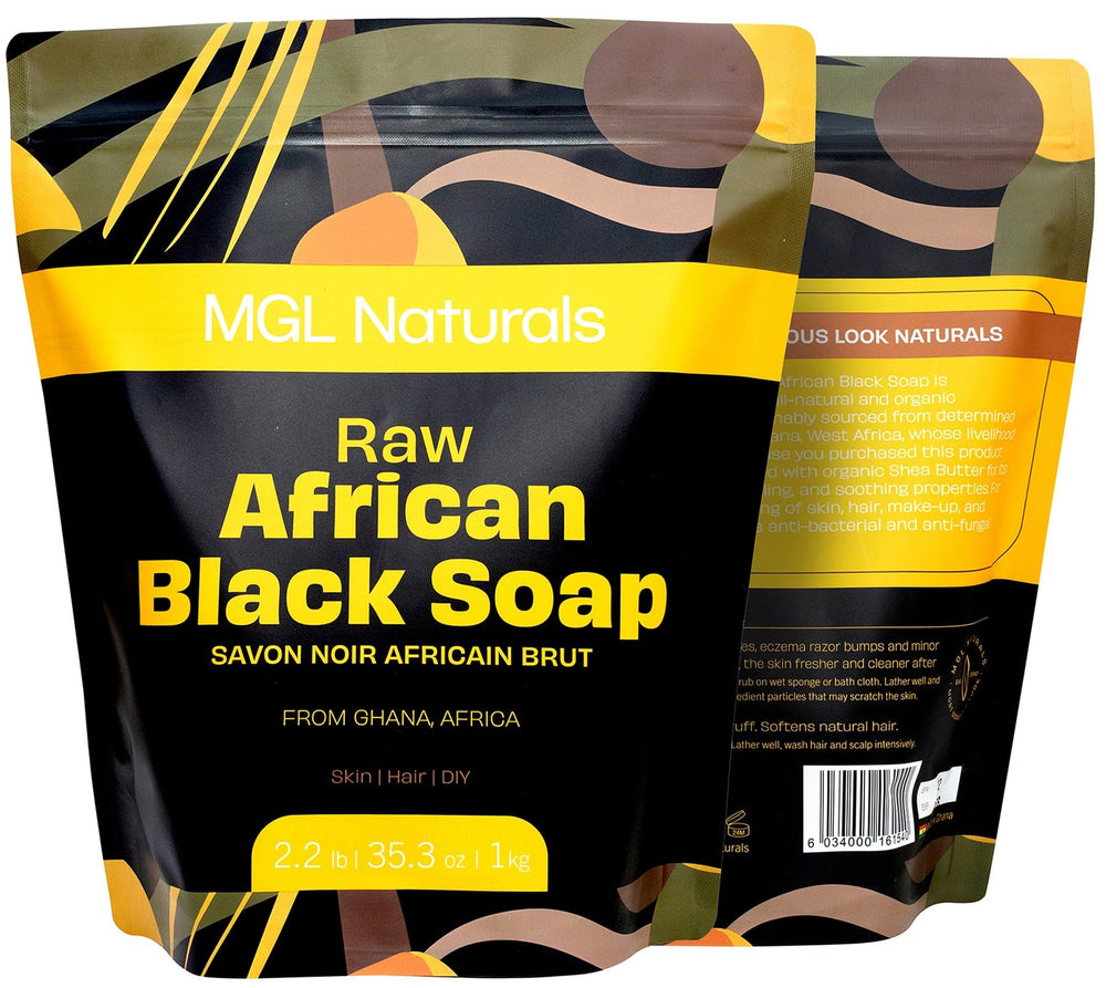 Face cleanse image using MGL Naturals Raw African Black Soap.
