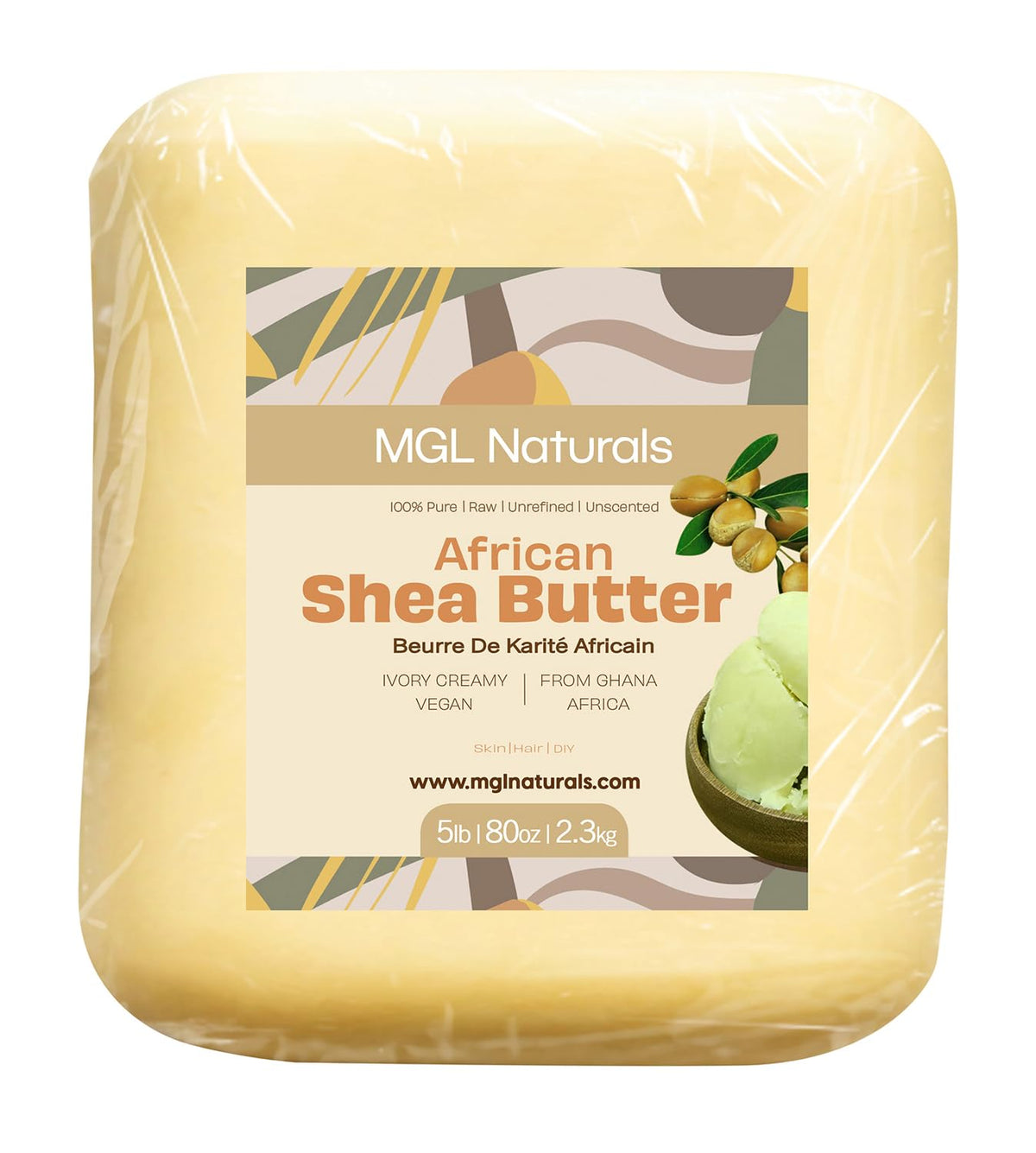 MGL Naturals ivory shea butter block ready for all-over moisture and long-lasting hydration