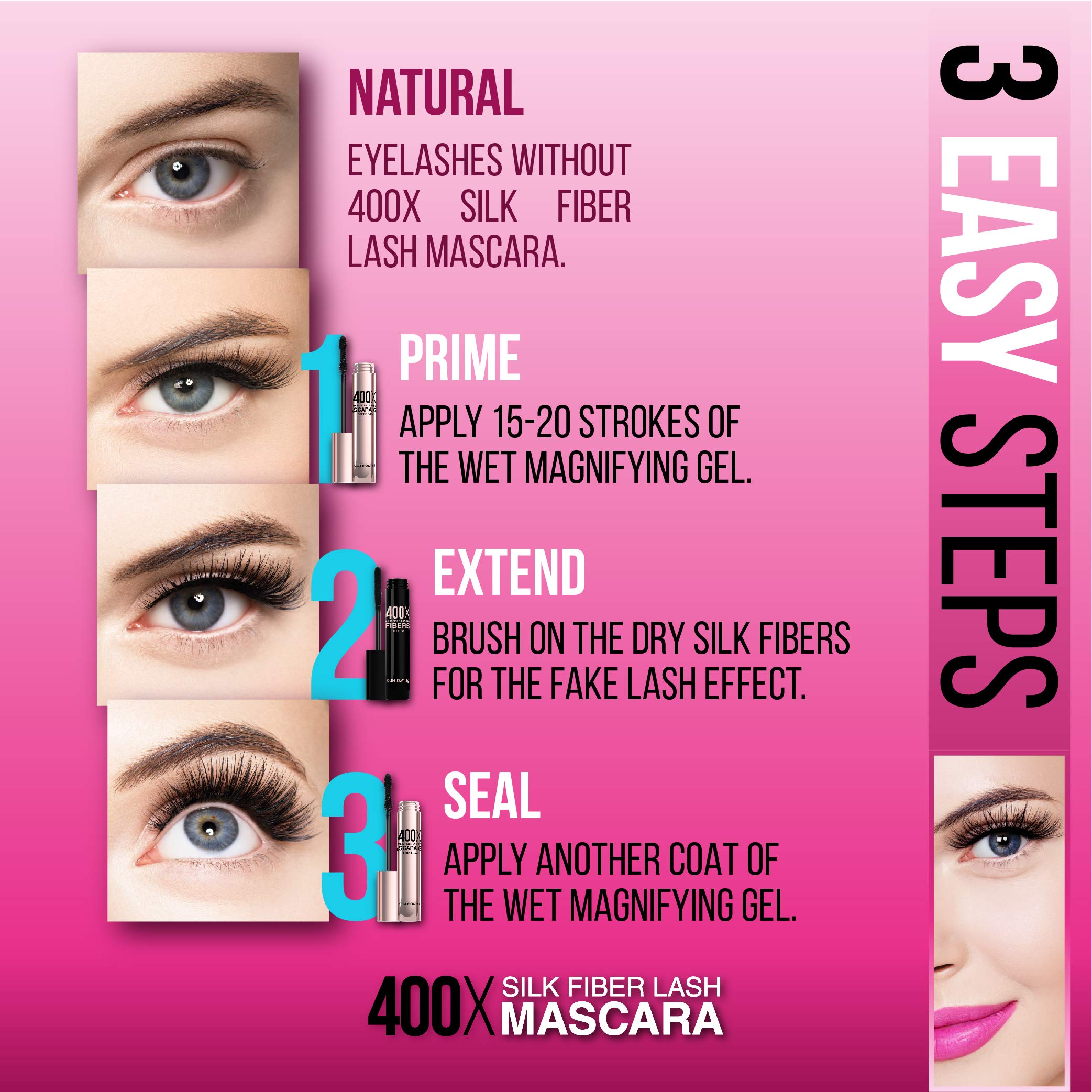 Mia Adora 400X Mascara wand demonstrates precise brush for clump-free application.