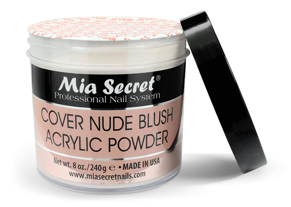 Workspace setup featuring Mia Secret Cover Nude Blush Acrylic Powder for efficient nail artistry