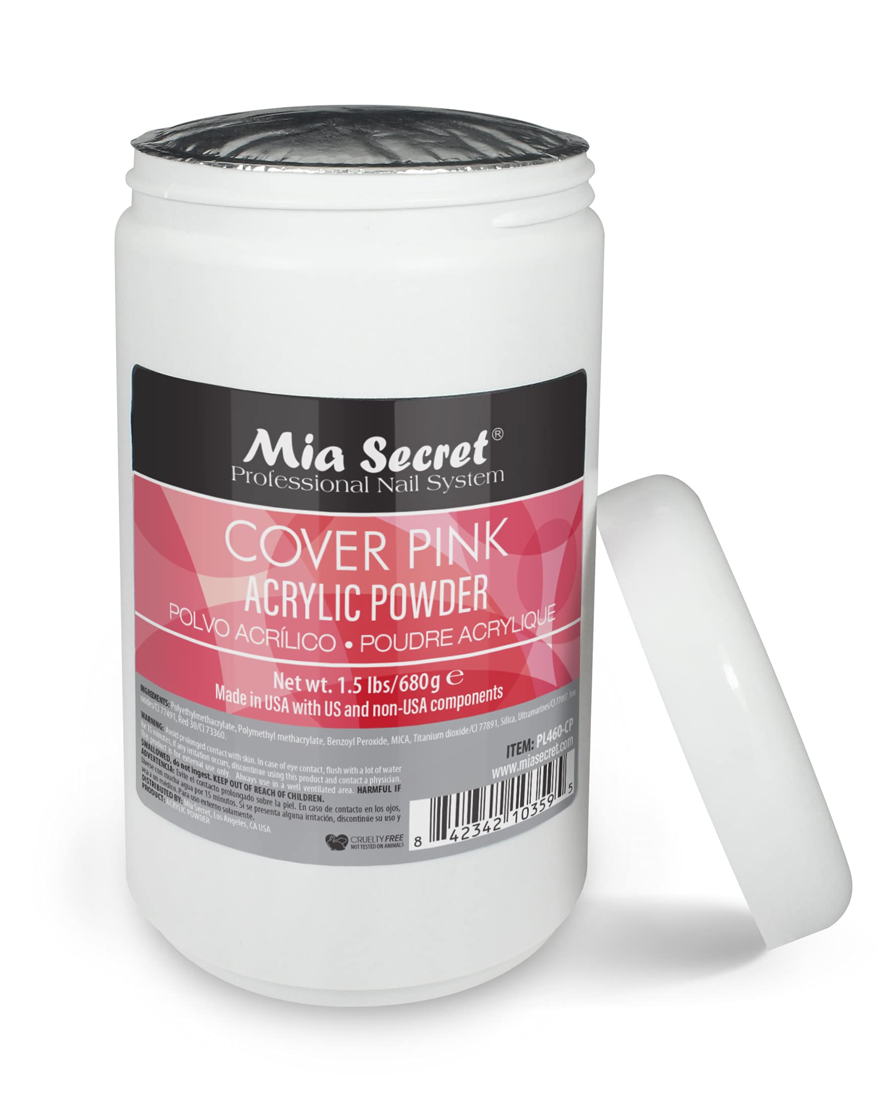 Mia Secret Cover Pink acrylic powder self-levels for a smooth, even finish