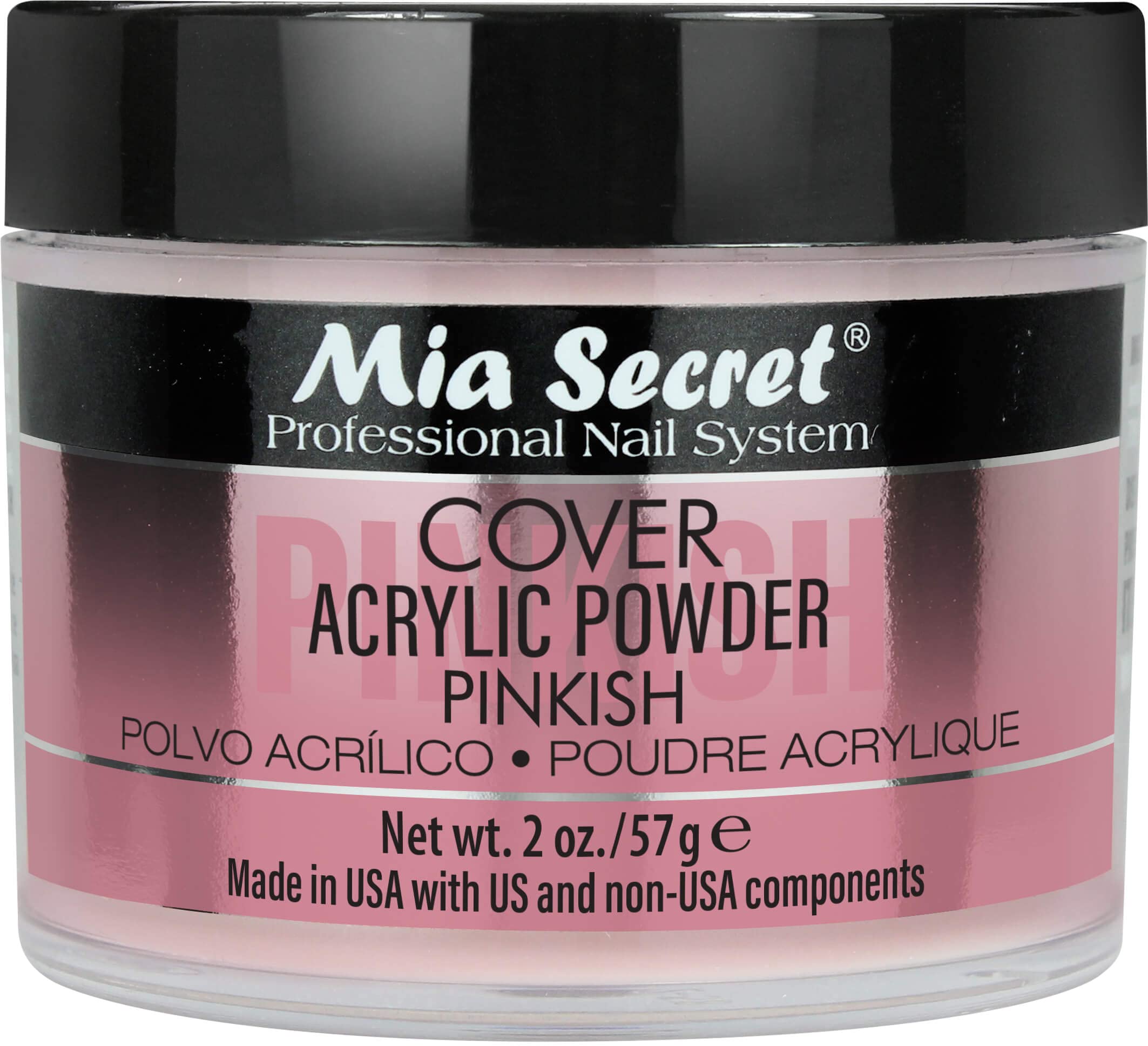 Mia Secret Cover Pinkish acrylic powder bottle for durable, smooth nails.