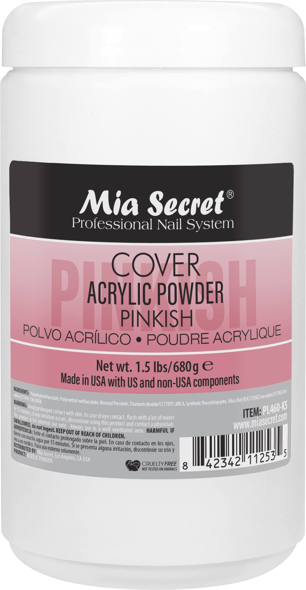 Mia Secret Cover Pinkish acrylic powder jar close-up for smooth, long-lasting nails
