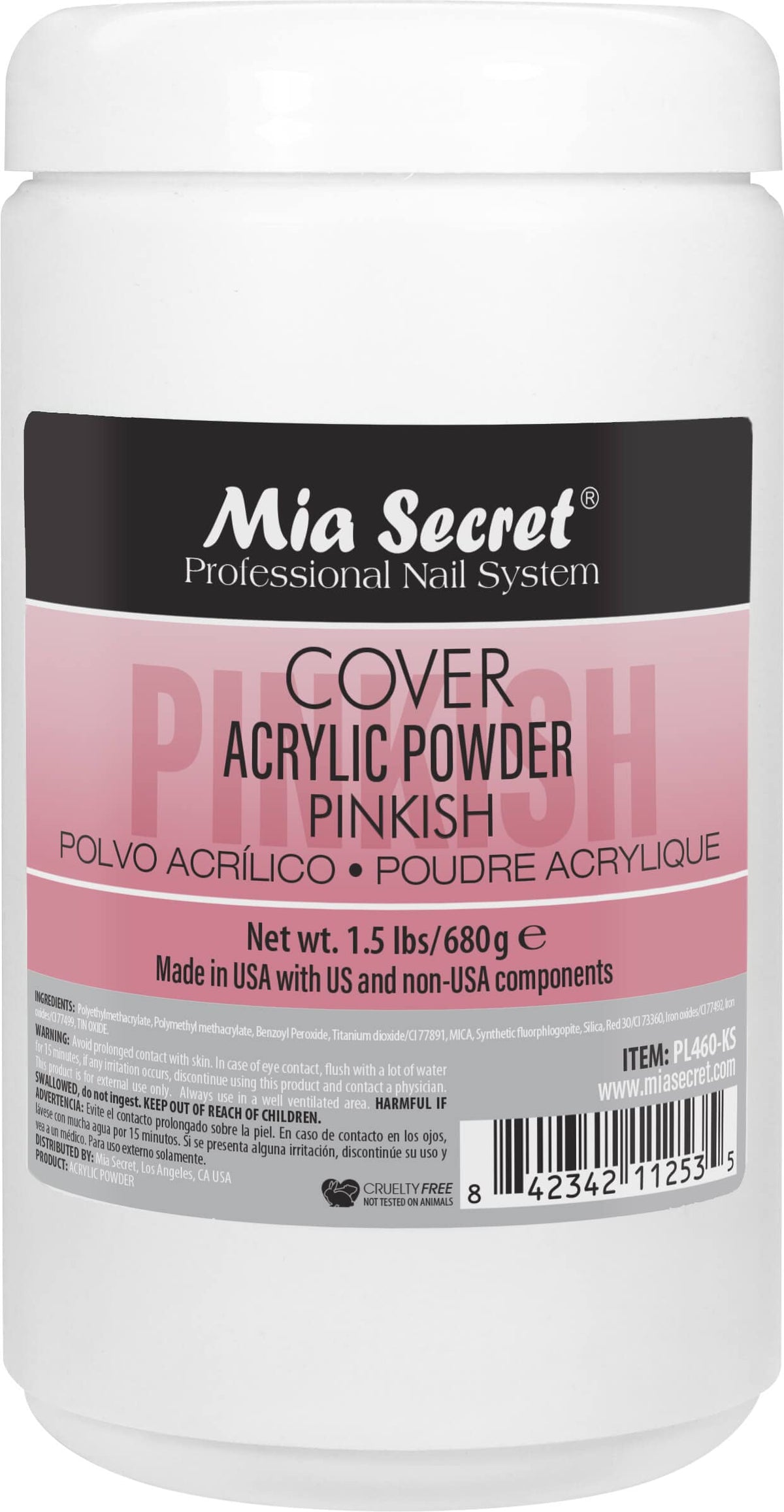 Mia Secret Cover Pinkish acrylic powder jar close-up for smooth, long-lasting nails
