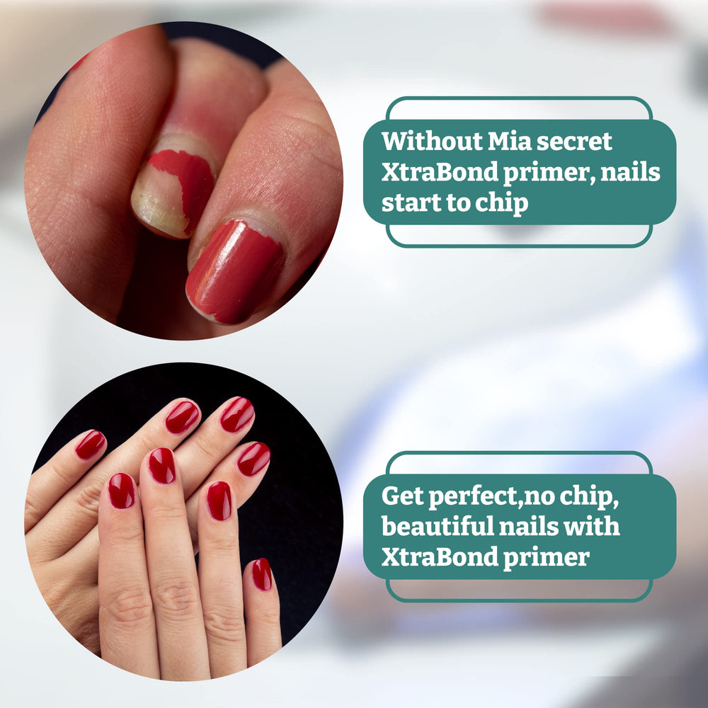 Mia Secret gel nail adhesion boost on a cured surface.