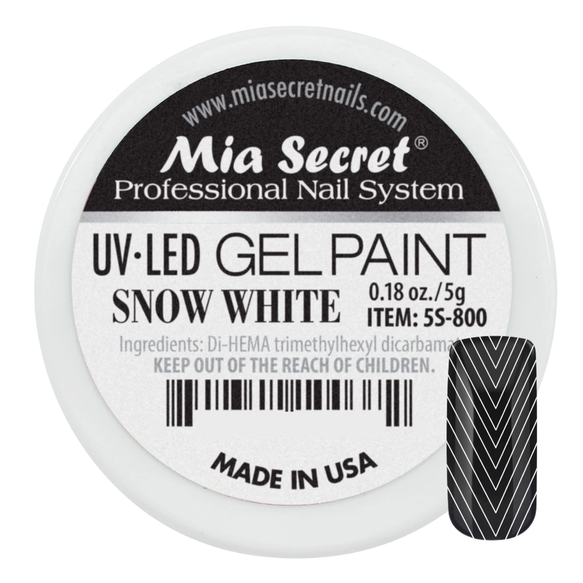 Mia Secret Snow White gel paint bottle showing creamy color for salon-quality nails.