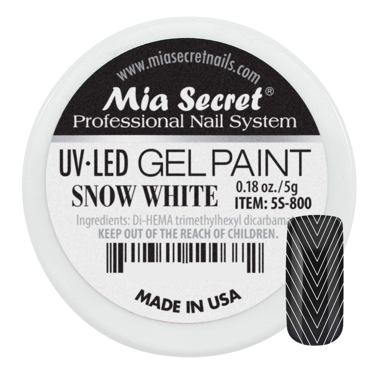 Mia Secret Snow White gel paint bottle showing creamy color for salon-quality nails.