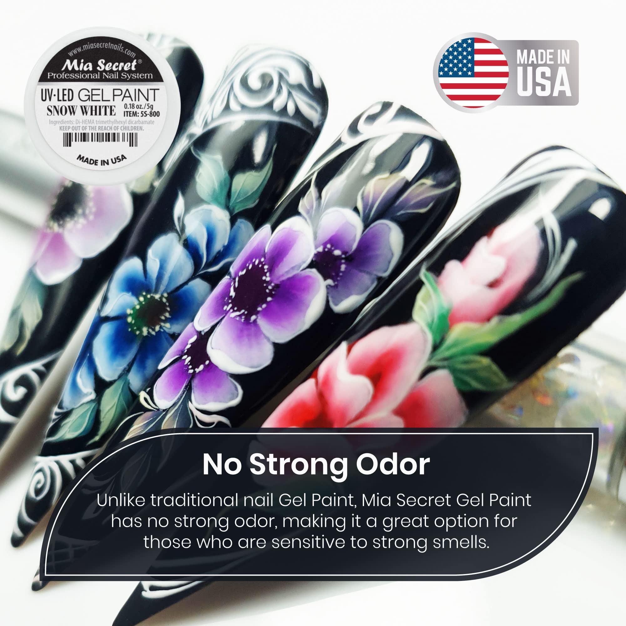 Mia Secret Snow White gel paint on acrylic nails for versatility.