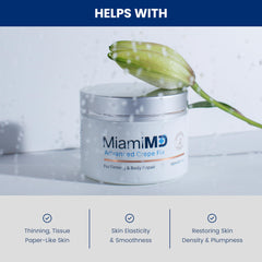 Close-up of MiamiMD Crepe Fix label emphasizing clean formula