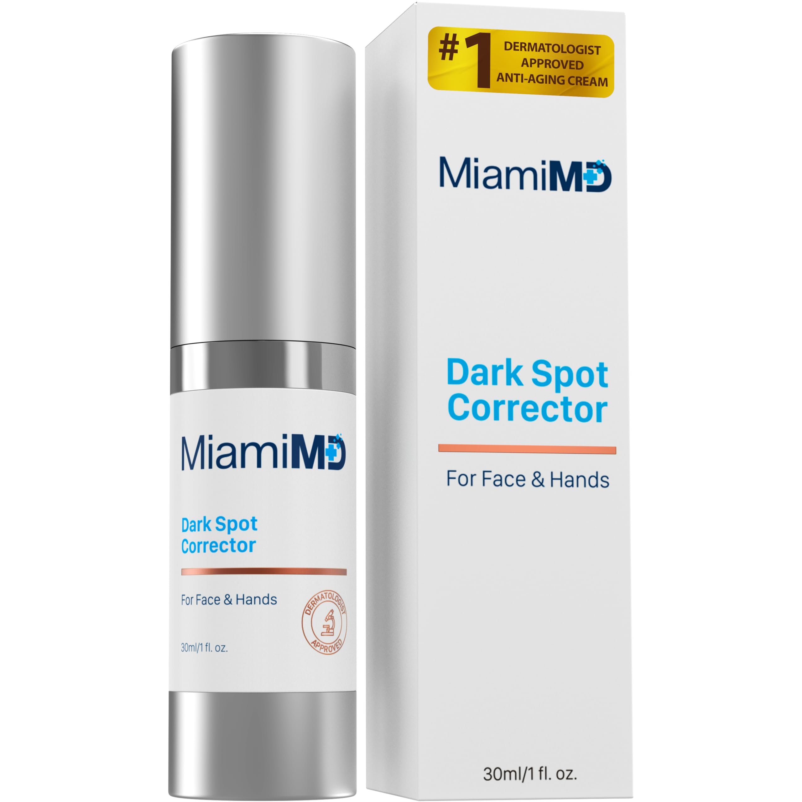 MiamiMD Dark Glow Renewal Serum bottle closeup showing premium packaging and brightening focus.