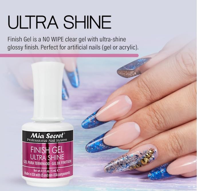 Mia Secret UV Finish provides crystal-clear top coat with durable shine.