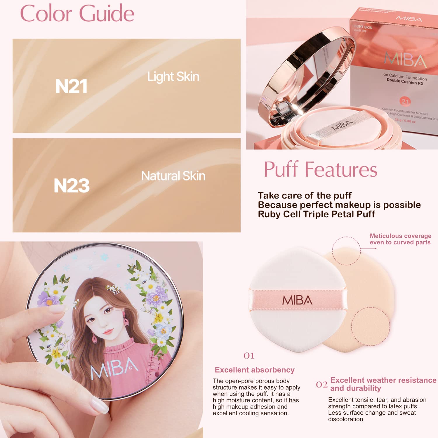 MIBA Ion Calcium Foundation with damask rose water for soft skin