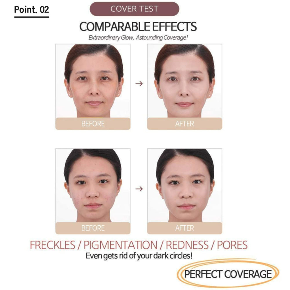 MIBA Season 2 cushion close-up shows coverage on spots and pores.