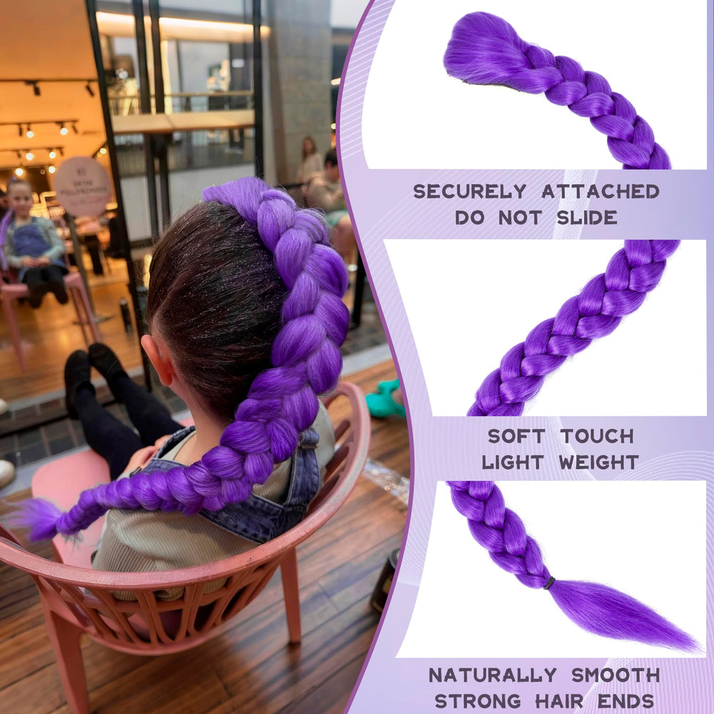 Mibeke Purple Braids Pony Tail 26-inch close-up shows glossy shine and texture