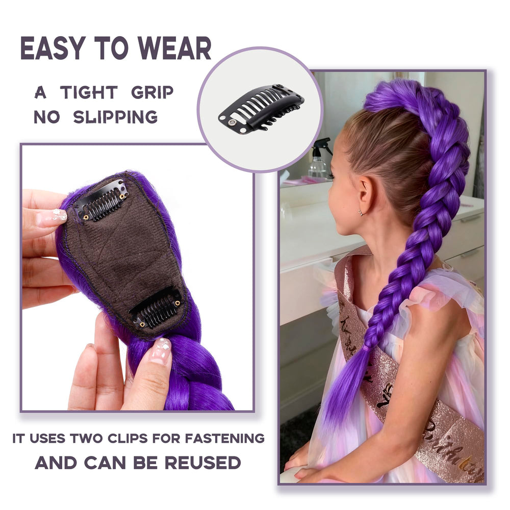 Mibeke Purple Braids Pony Tail 26-inch worn on model for bold cosplay look
