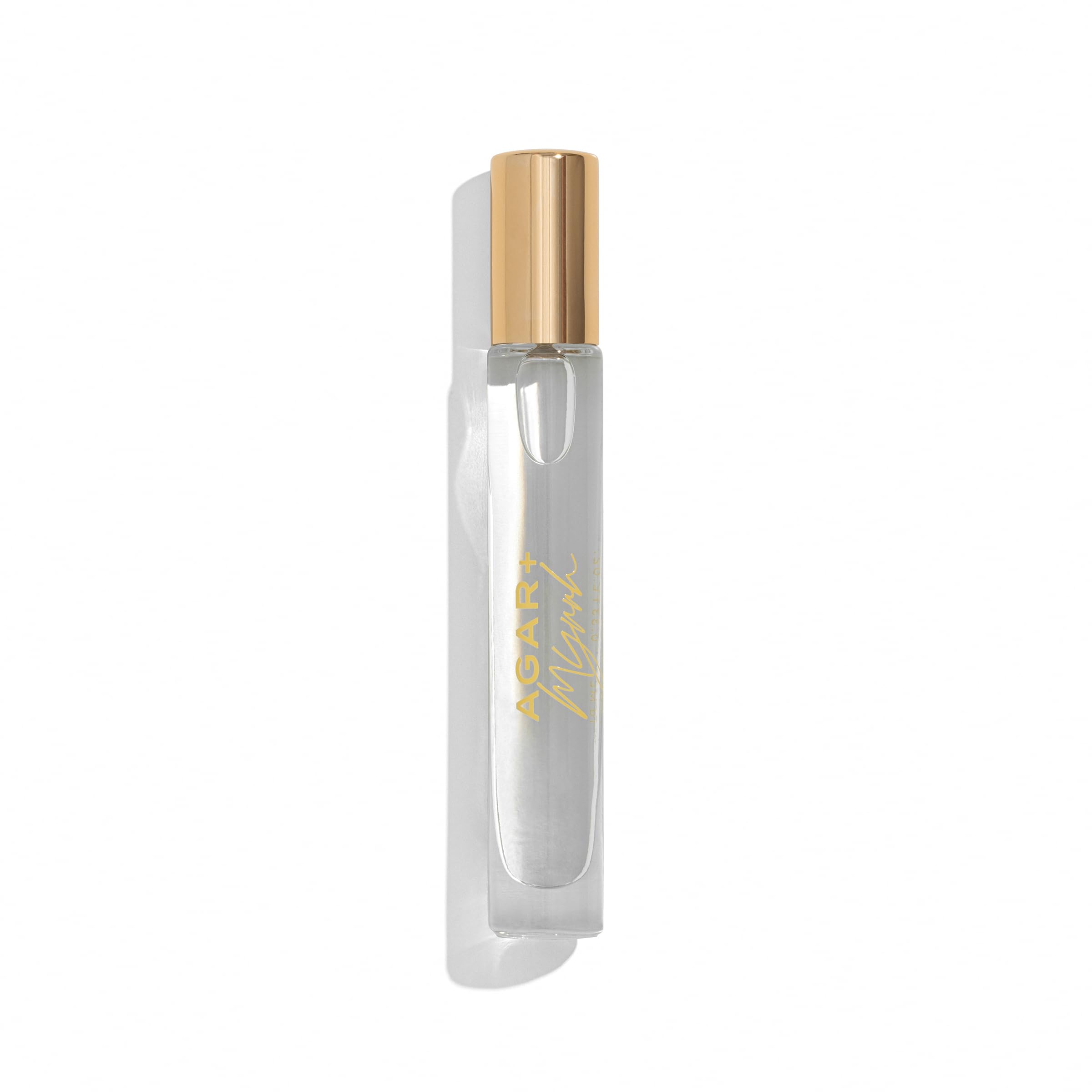 Closeup label of Michael Malul Agar and Myrrh EDP, premium travel-size choice.