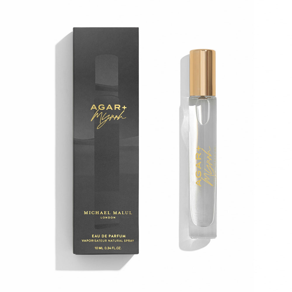 Michael Malul Agar and Myrrh EDP travel bottle, ideal for on-the-go sophistication.