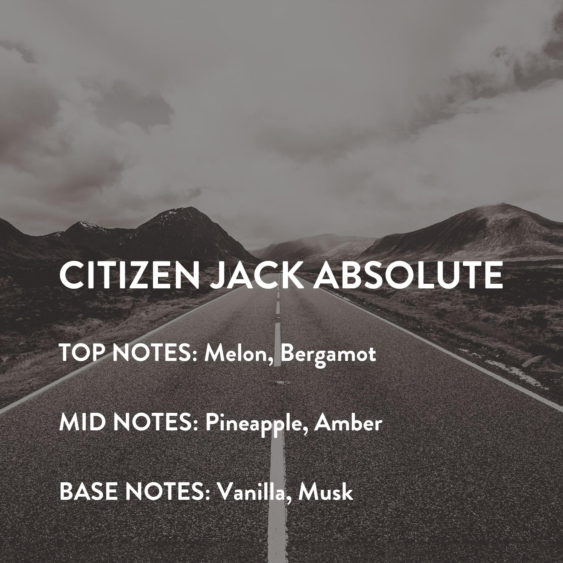 Notes graphic beside Citizen Jack Absolute bottle, highlighting pineapple and amber