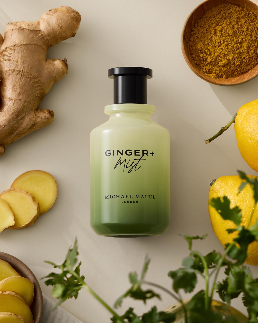 Michael Malul Ginger + Mist being applied for a fresh start to the day.