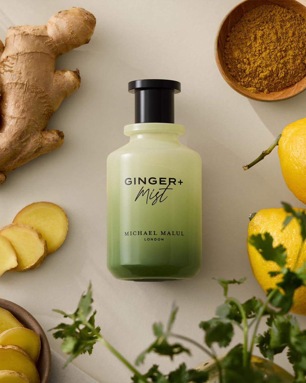 Michael Malul Ginger + Mist being applied for a fresh start to the day.