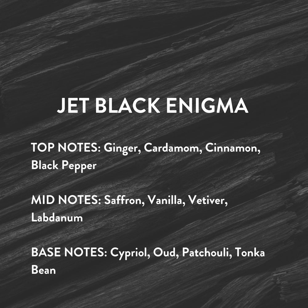 Jet Black Enigma on a shelf with moody lighting for a premium collection.
