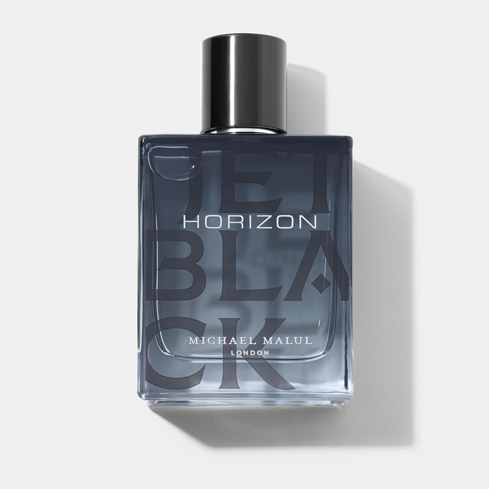 Michael Malul Jet Black Horizon bottle front view for men, bold evening signature