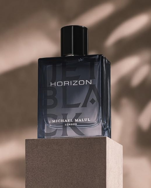 Michael Malul Jet Black Horizon branding detail, minimalist label artistry