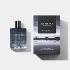 Michael Malul Jet Black Horizon cap close-up, premium bottle detail for refined style