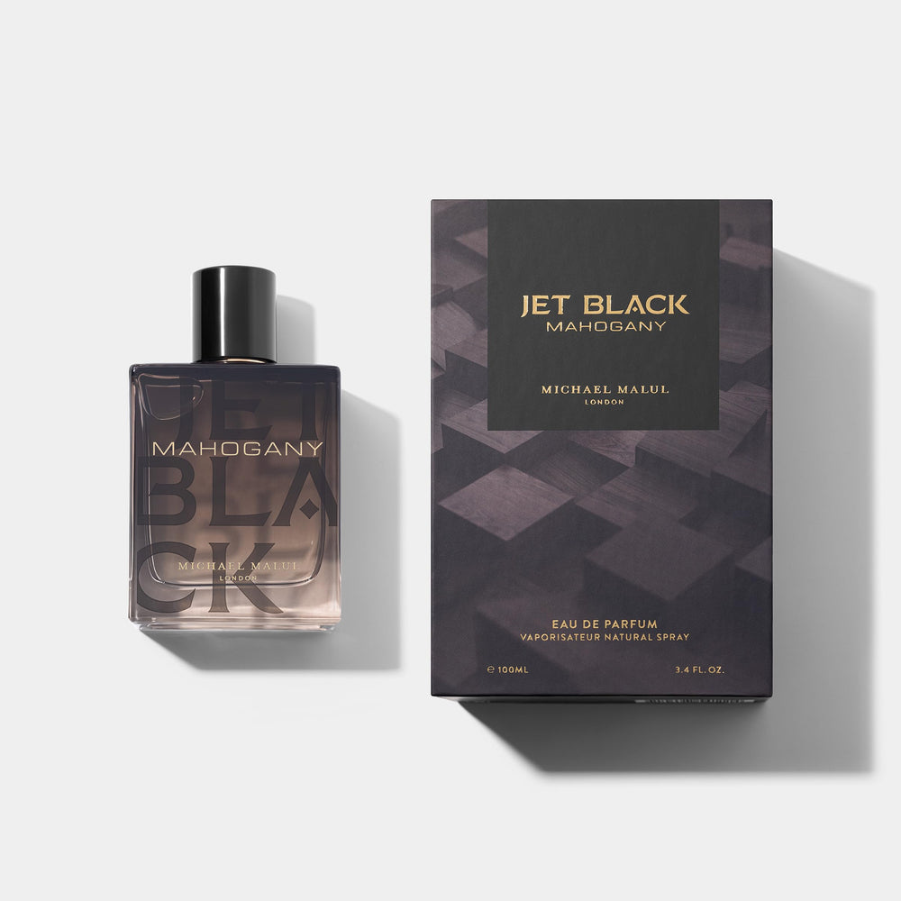 Packaging box of Michael Malul Jet Black Mahogany offers premium unboxing appeal