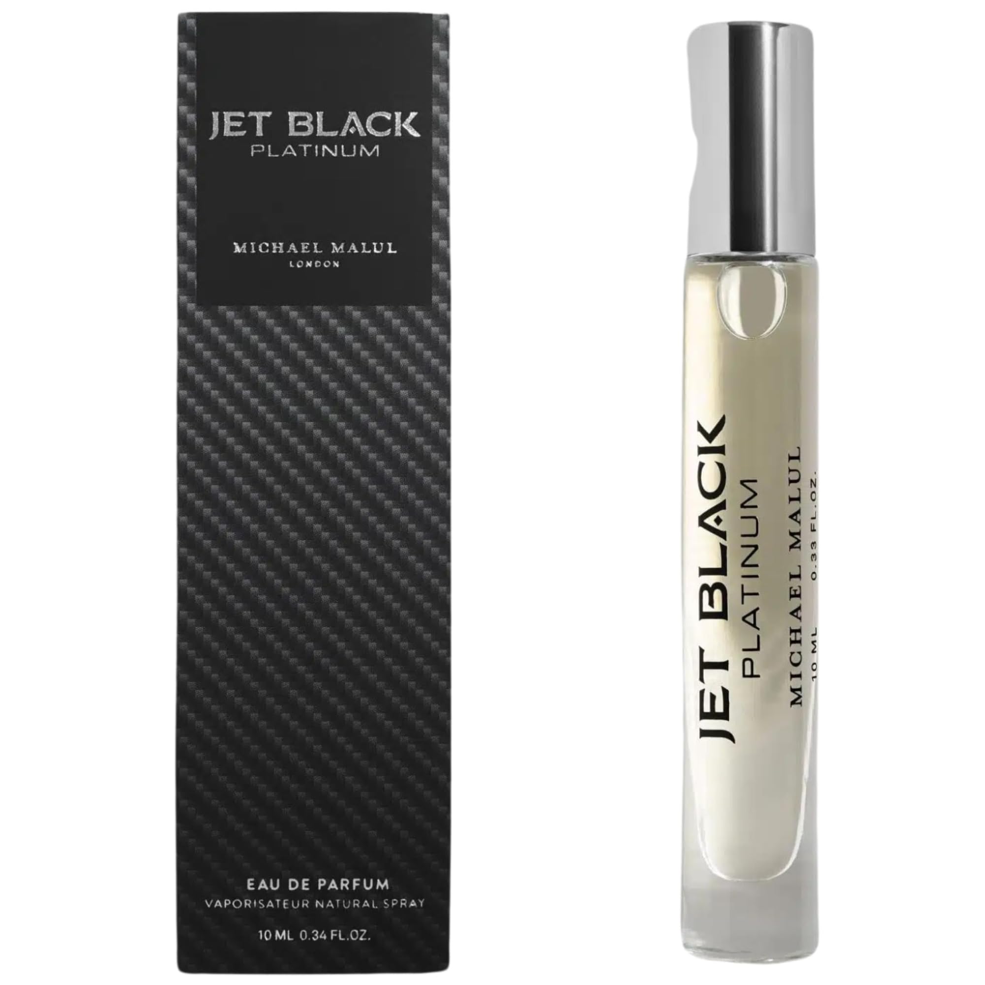 Michael Malul Jet Black Platinum bottle front view for bold evening wear