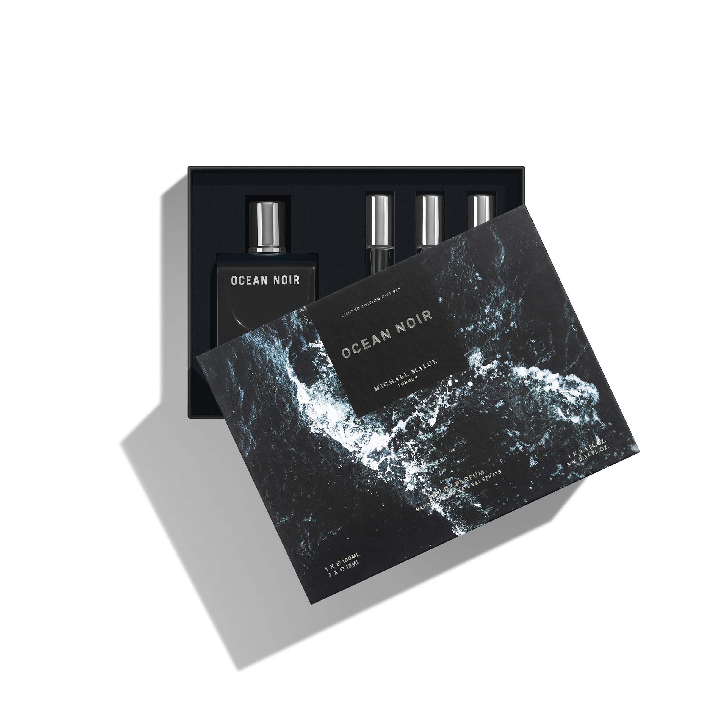 Michael Malul Ocean Noir bottle back, showcasing the label and craftsmanship.