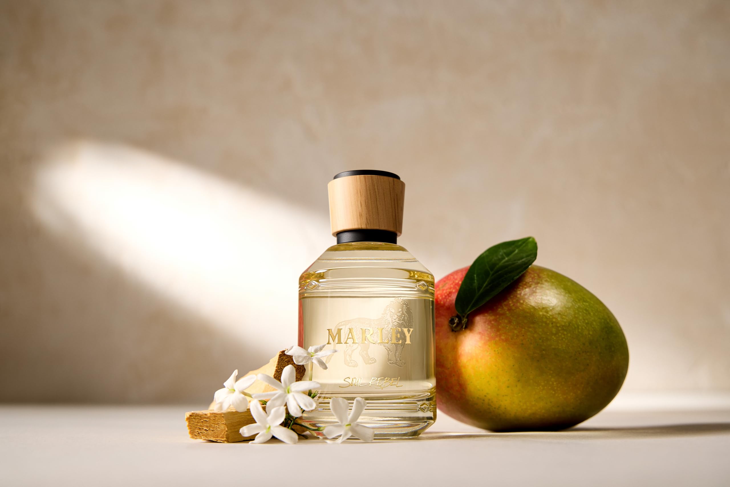 Michael Malul Soul Rebel bottle at an angle shows elegance.