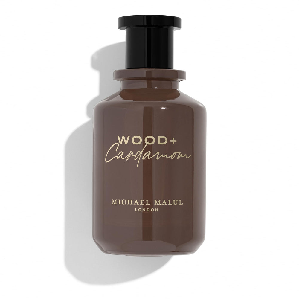 Michael Malul Wood + Cardamom EDP bottle front for evening wear.