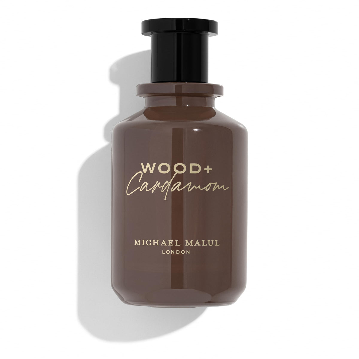 Michael Malul Wood + Cardamom EDP bottle front for evening wear.