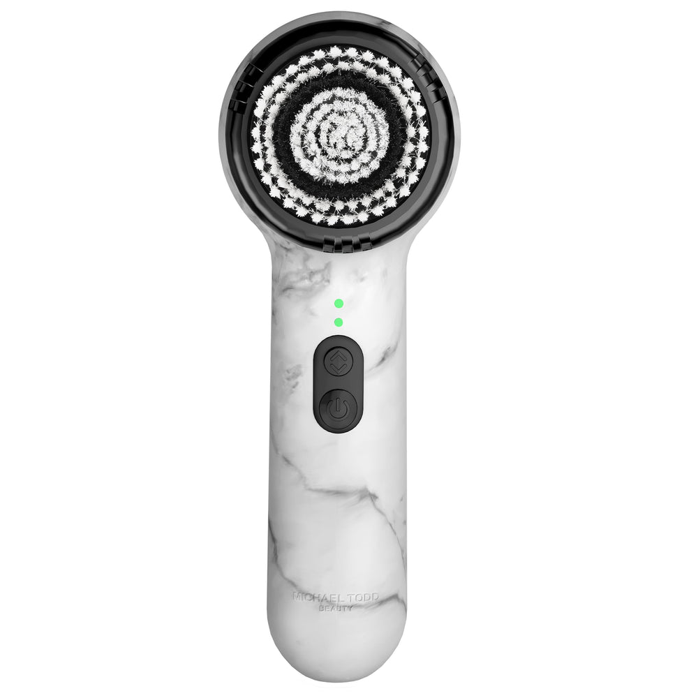Michael Todd Soniclear Allure facial brush head closeup emphasizing antimicrobial protection.