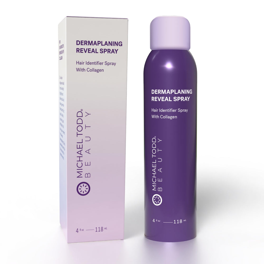 MICHAEL TODD Sonicsmooth Hair Identifier Spray highlights peach fuzz for precise dermaplaning prep.