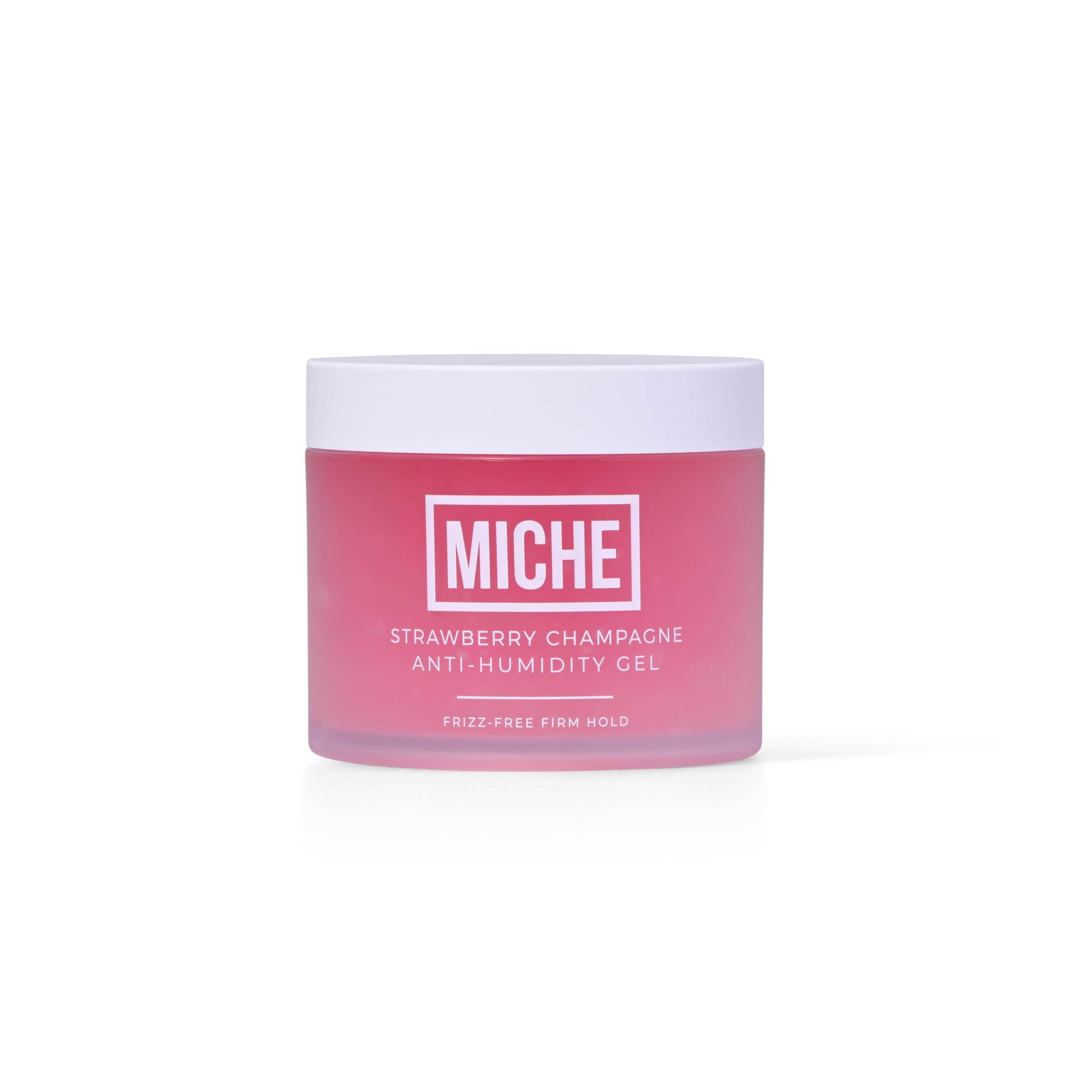 Miche Beauty Anti-Humidity Gel bottle application shows firm hold for defined curls.