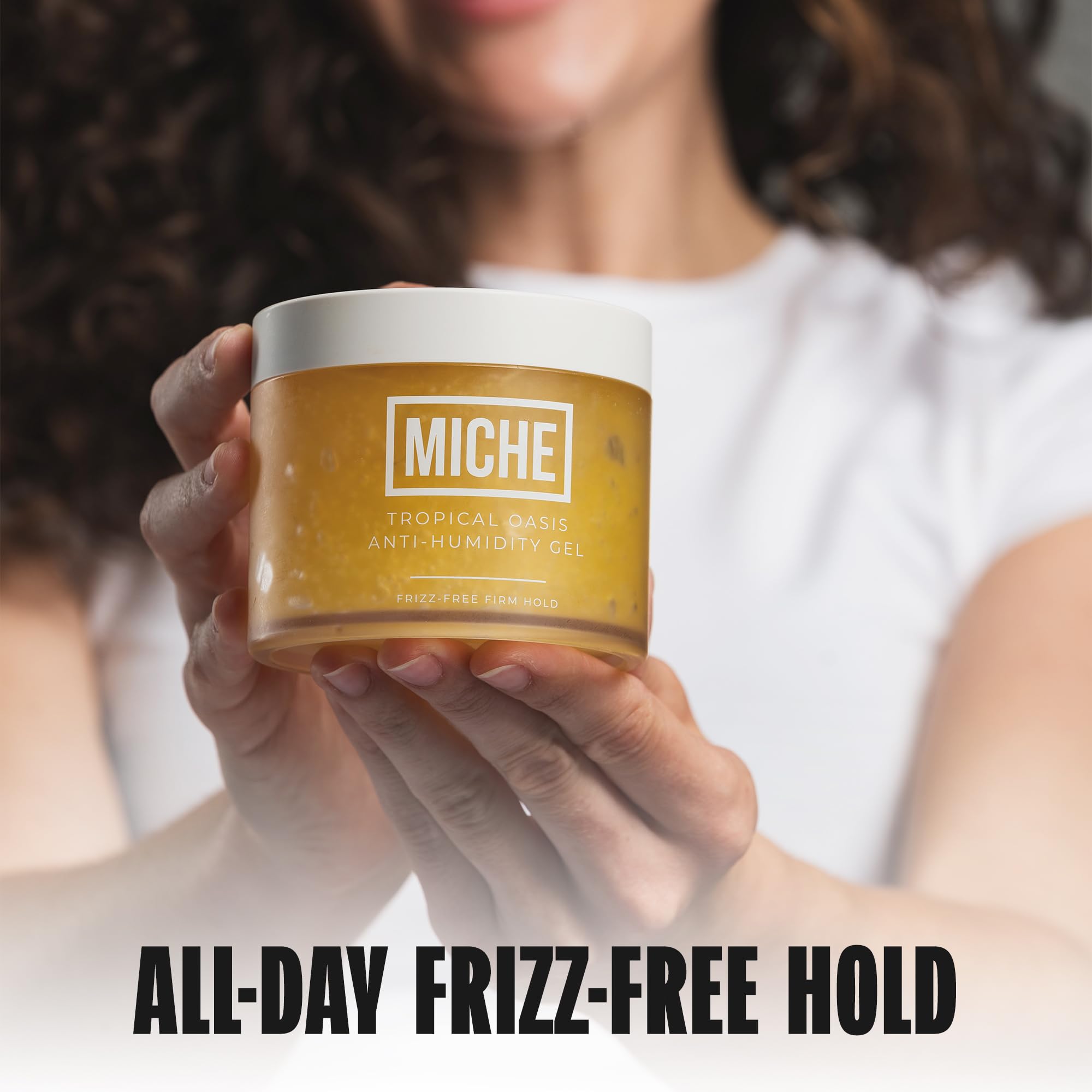 MICHE Beauty frizz-control texture highlights defined curls with flexible hold.