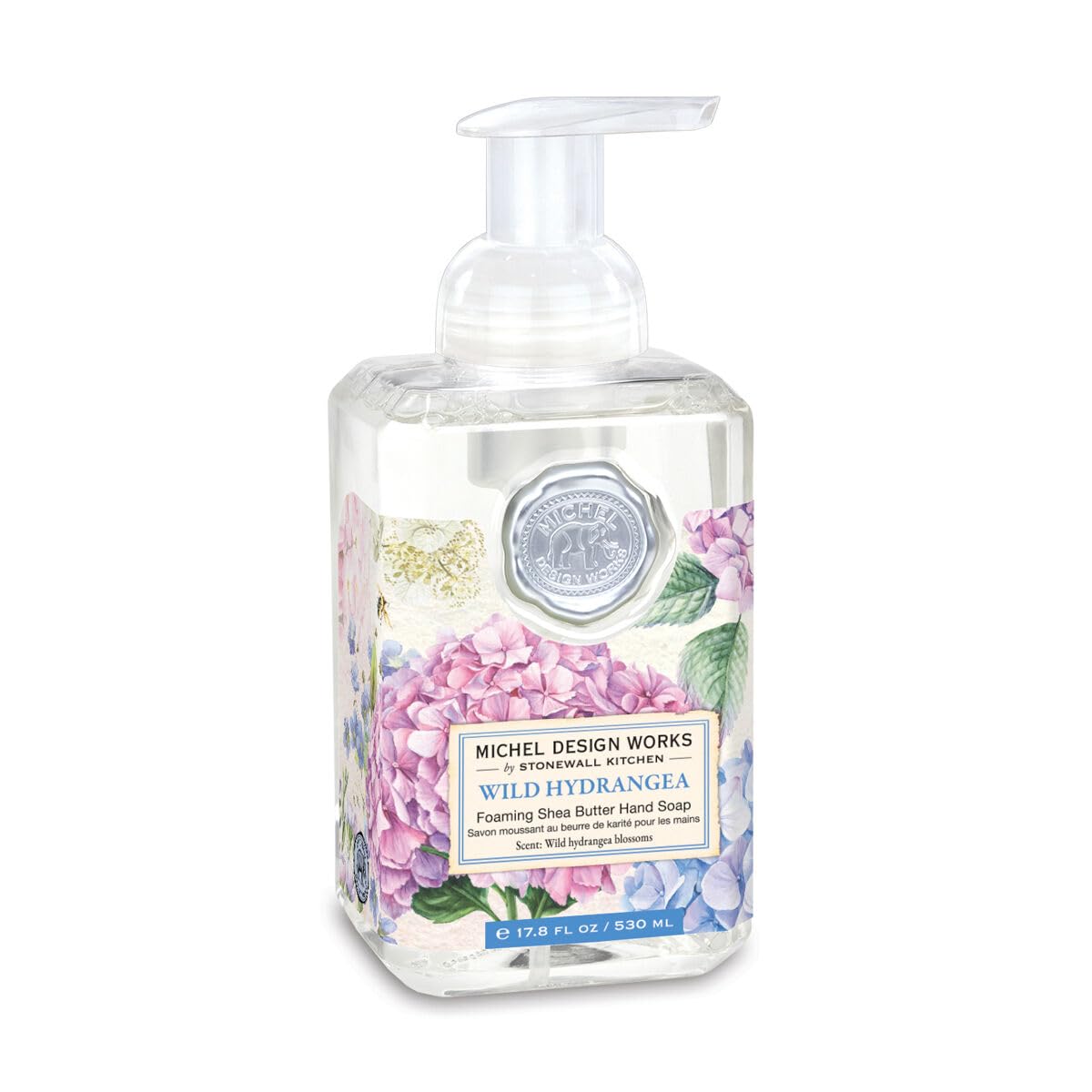 Michel Design Works hydrangea foaming soap bottle with pump for kitchen or bathroom