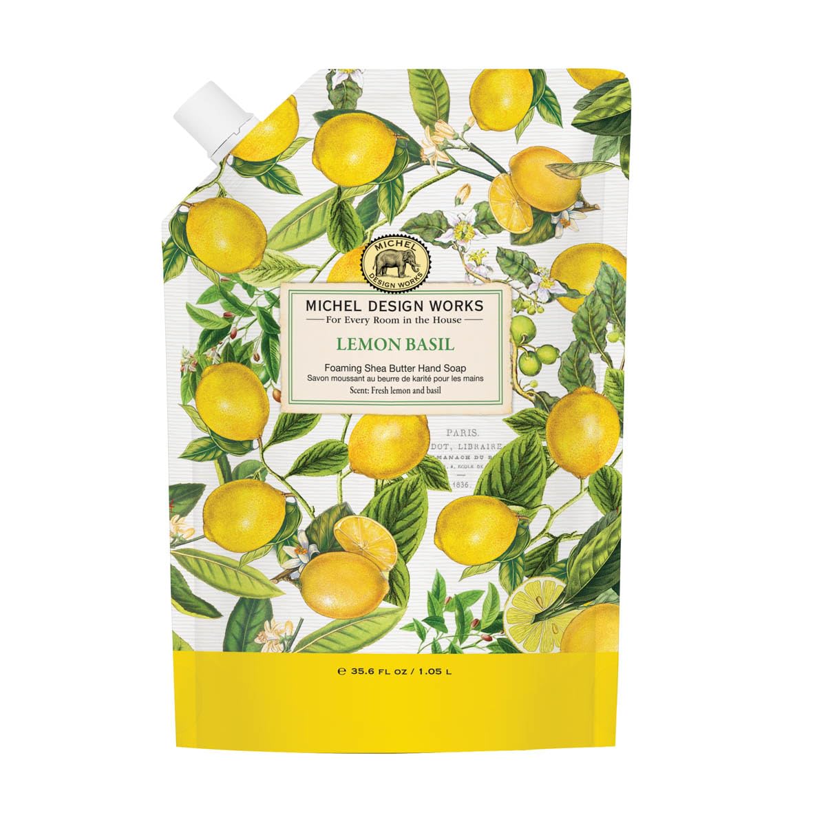 Michel Design Works Lemon Basil foam refill packaging for convenient kitchen use.