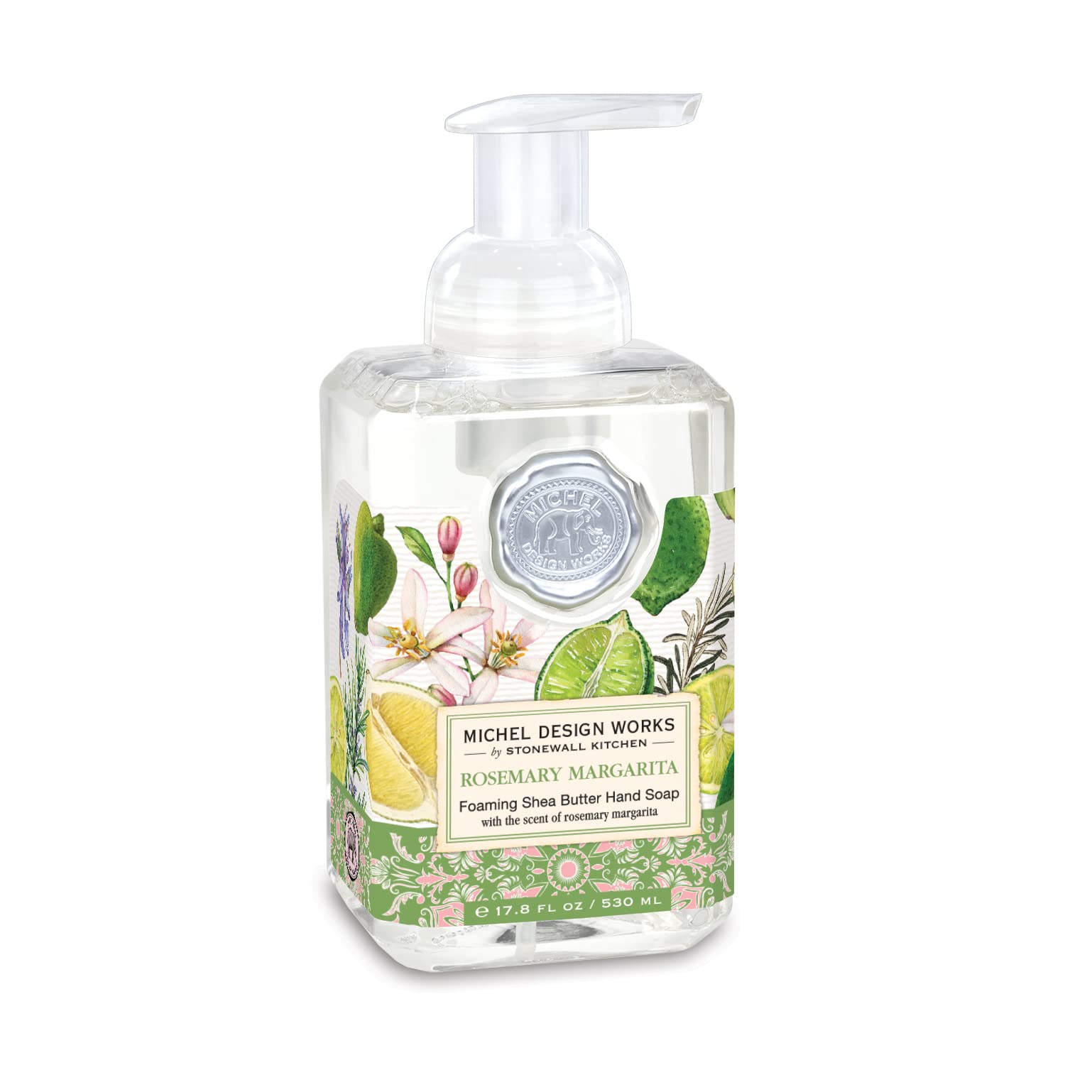 Michel Design Works Rosemary Margarita foaming hand soap in a pump bottle for refreshing cleansing and soft hands.