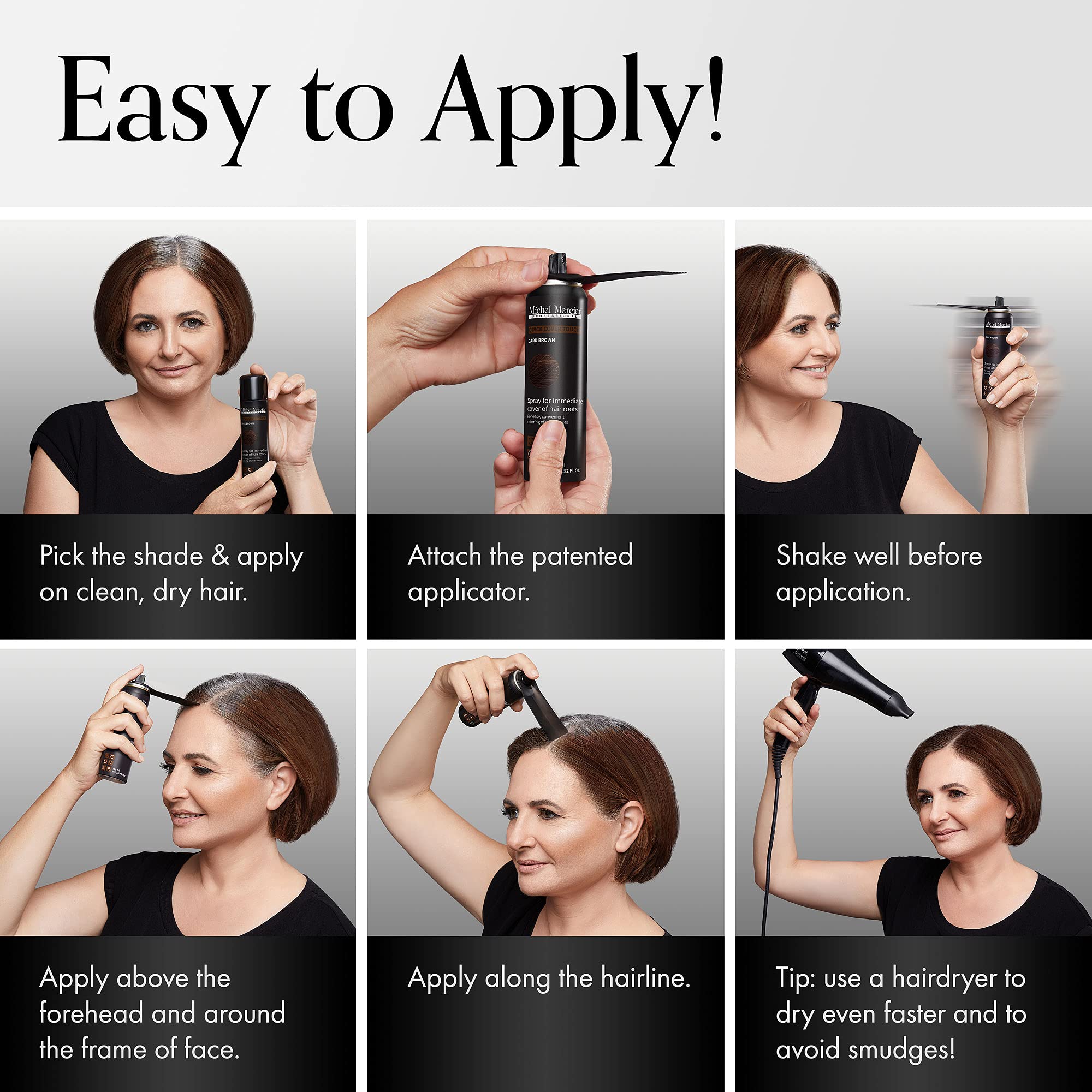 Michel Mercier fast-drying pigments provide quick, seamless root coverage.