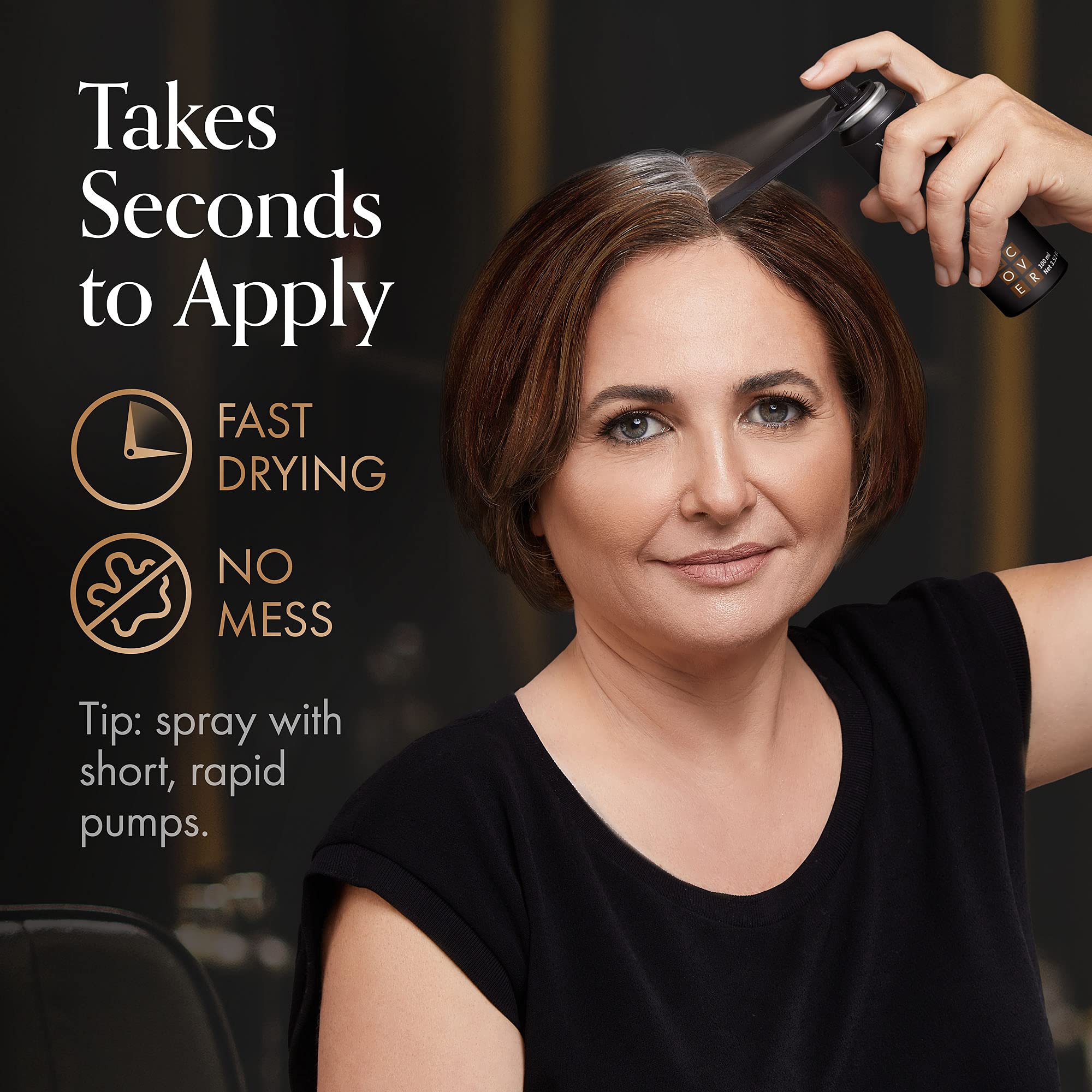 Michel Mercier Hair Root Touch Up Spray in purse highlights convenient on-the-go use.
